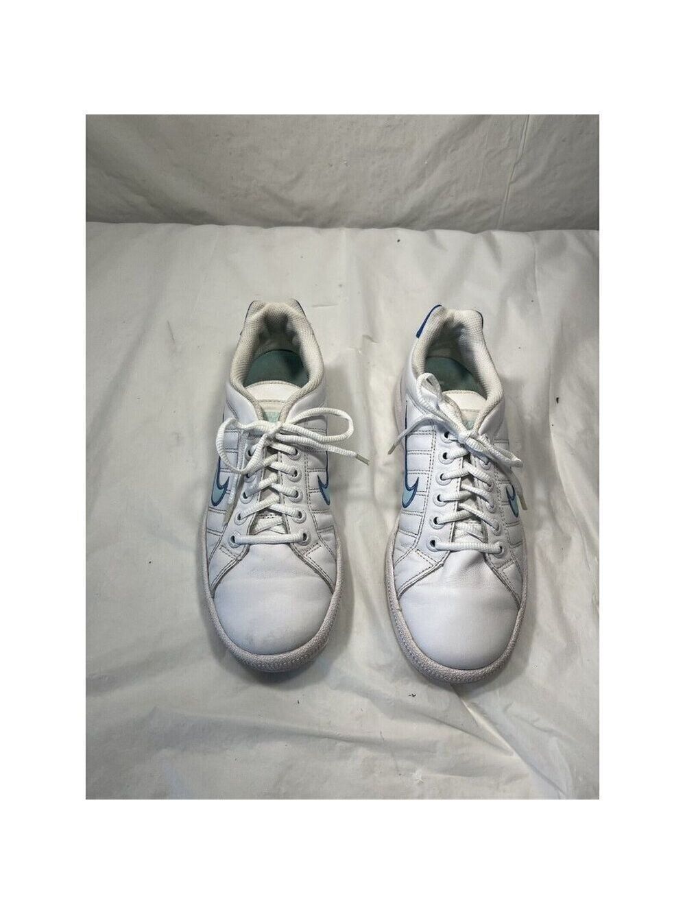 NIKE Court Tradition 2 Trainers size 6.5 White Blue Leather Womens 315161-146